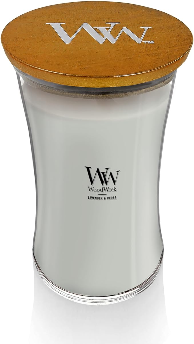 WoodWick Large Hourglass Candle Lavender/Cedar - Premium Soy Blend Wax Pluswick Innovation Wood Wick Made in USA