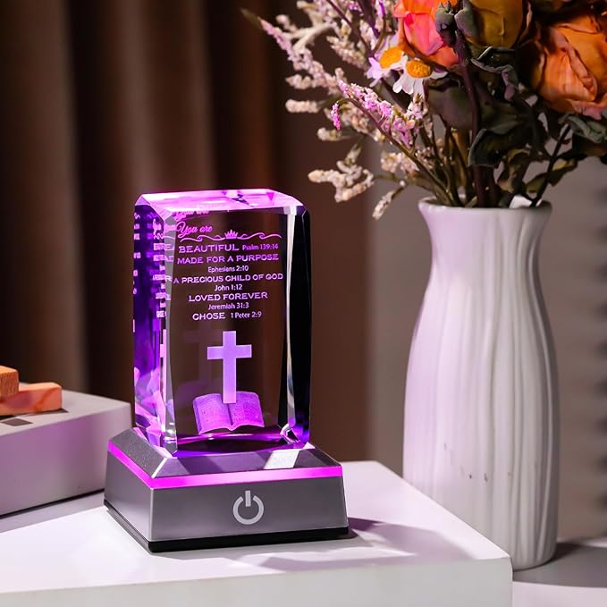 Movdyka 3D Crystal Inspirational Bible Verse Decor Christian Gifts for Women Men Faith, Religious Gift You are Beautiful Keepsake with Colorful LED Night Light, Spiritual Gifts Ideas for Birthday