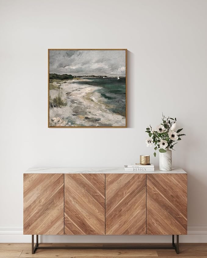 InSimSea Square Framed Canvas Wall Art, Room Decor Scenery Clouds Coastal Seaside Wall Decor, Canvas Oil Paintings Home Wall Artwork, Classical Art Prints for Living Room, Bedroom, Office 20"x20"