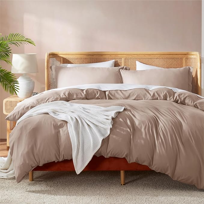 Nestl Khaki Duvet Cover Queen Size - Soft Double Brushed Queen Duvet Cover Set, 3 Piece, with Button Closure, 1 Duvet Cover 90x90 inches and 2 Pillow Shams