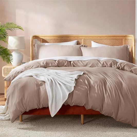 Nestl Khaki Duvet Cover Queen Size - Soft Double Brushed Queen Duvet Cover Set, 3 Piece, with Button Closure, 1 Duvet Cover 90x90 inches and 2 Pillow Shams