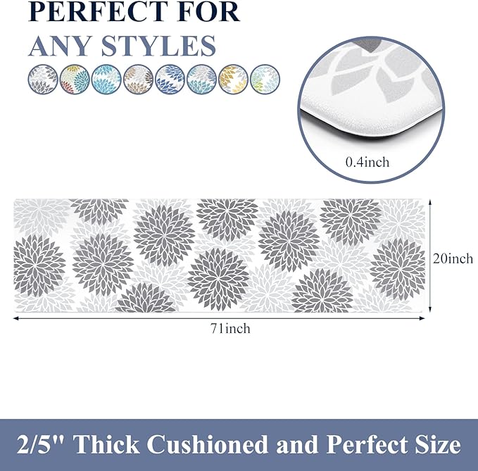 HEBE Kitchen Mat 20"x71" Anti Fatigue Floor Mat Runner Non Slip Kitchen Mats for Floor Waterproof Kitchen Rugs and Mats Ergonomic Cushioned Comfort Mat for Office,Sink,Laundry,Desk