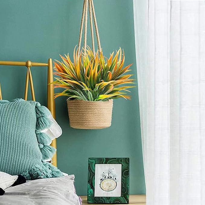 16 Pcs Outdoor Fake Plants UV Resistant Artificial Tall Grass Plants Faux Tropical Flowers Bushes Fall Winter Summer Planters Yard Patio Front Porch Décor Plastic Greenery Shrubs Decoration