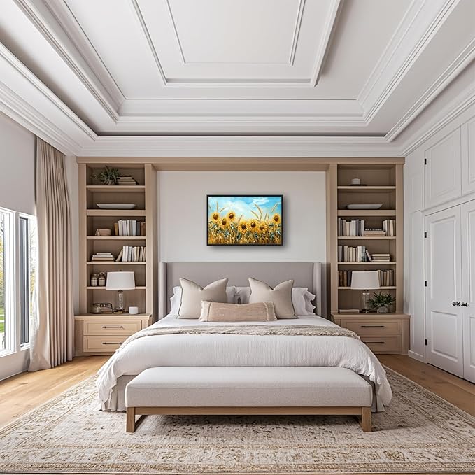 Olivine Large Wall Art, Sunflower Pictures Wall Decor, Sunflower Wheat Painting, Nature Landscape Canvas Prints, Framed Artwork for Living Room Bedroom Bathroom Office Home Decoration 36"x24"