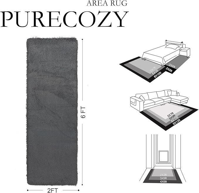 2x6 Area Rug for Bedroom, Modern Grey Super Shag Shaggy Soft Runner Carpet Washable Fluffy Rugs for Living Room Bedside Sofa Home Dorm Decor Aesthetic