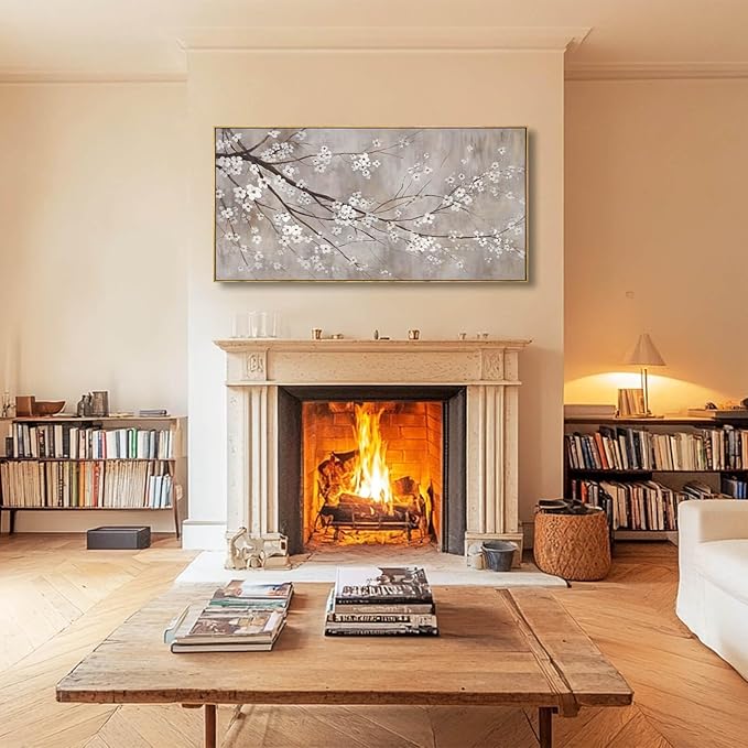 XIANSHOU Plum blossom Wall Decor White Flowers Painting on Canvas Nature Wall Art for Bedroom 24"x 48" Wall Decorations for Living Room Office