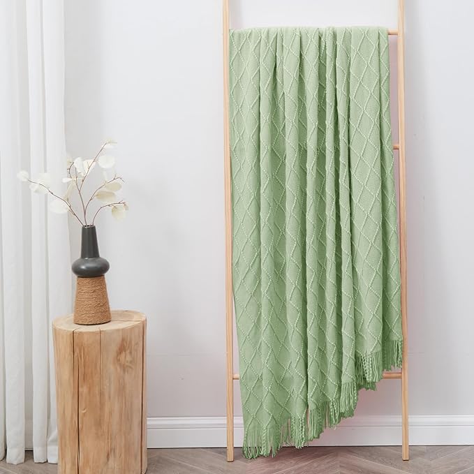 inhand Sage Green Throw Blanket for Couch, Soft Living Room Home Decor Knitted Twin Size Blanket, Outdoor Lightweight Breathable Summer Blanket, Farmhouse Warm Woven Decorative, 60"x80"