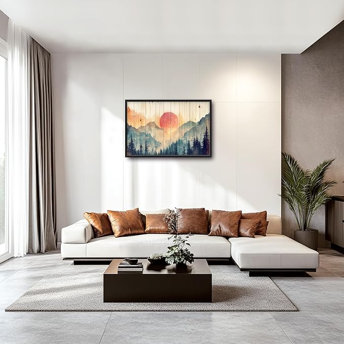 Framed Large Cabin Mountain Wall Art for Living Room, Oversized Rustic Forest Wall Decor, Rustic Nature Landscape Canvas Painting Sunset Pictures Home Decoration for Bedroom Office 36"x24"