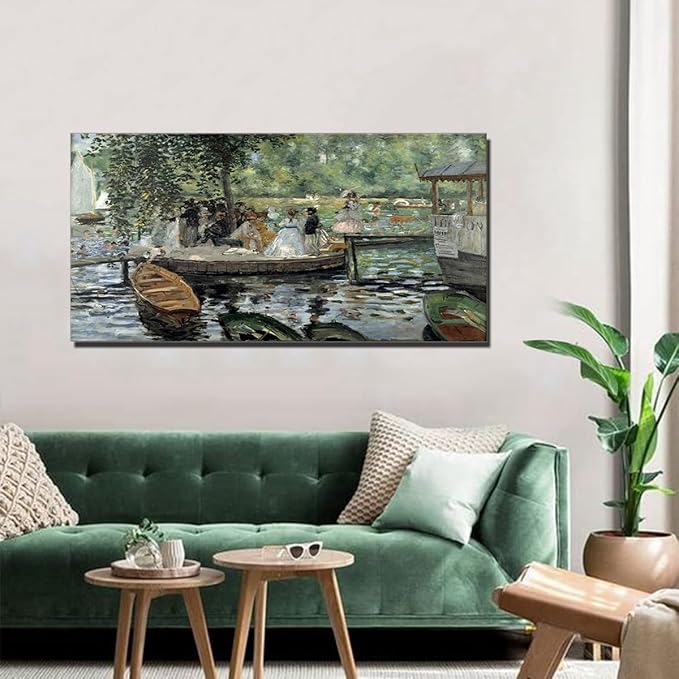 Home Office Decoration Impressionism La Grenouillere By Pierre Auguste Renoir Landscape for Living Room Dining Room Room Wall Decor Framed Large Size 20x40inch