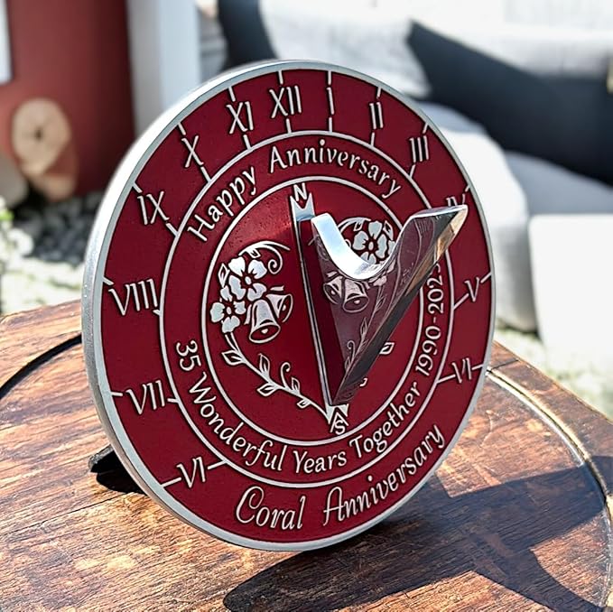 Anniversary Sundial Gift for 35th Coral Wedding Anniversary in 2025 - Recycled Metal Home Decor Or Garden Present Idea - Handmade in UK for Him, Her Parents Or Couples 35 Year Celebration