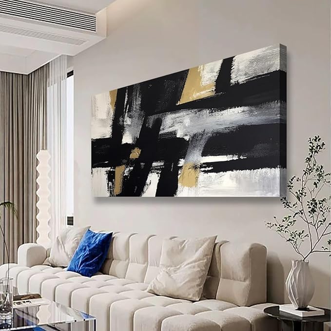 Abstract Canvas Wall Art for Living room Office Bedroom Black White Wall Art Print Oil Paintings Modern Gray Yellow Marble Pictures Cool Wall Decor Artwork Waterproof Ready to Hang - 20in * 40inch