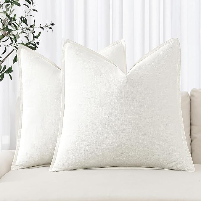 MIULEE Decorative Linen Pillow Covers 20x20 Inch Cream White Boho Farmhouse Neutral Couch Throw Pillows for Bed Pack of 2 Accent Modern Pillowcase Sofa Livingroom Home Decor