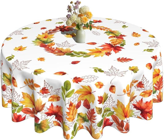 Fall Round Tablecloth 60x60 Inch Autumn Maple Leaf Table Cover Holiday Decorations Seasonal Decor for Home Kitchen Dining Room Picnic Party Thanksgiving