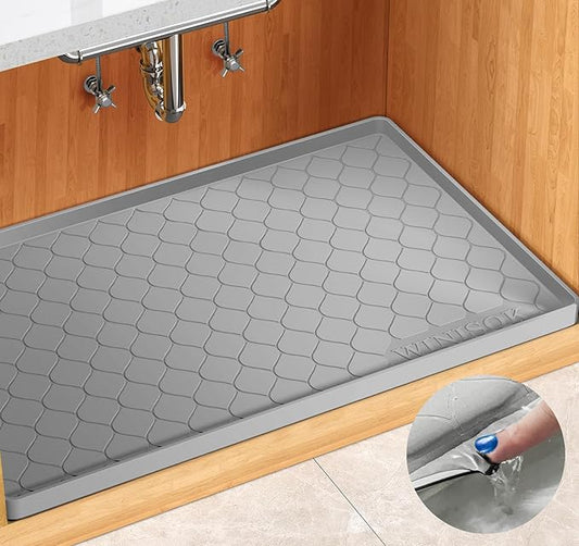 Silicone Under Sink Mat 19" x 19", kitchen Essentials and Gadgets, Shelf liner and Cabinet Protector, Home Organizers and Storage, Waterproof Bathroom Tray