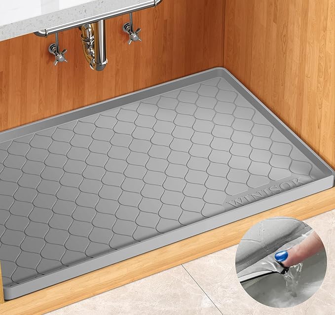 Silicone Under Sink Mat 25" x 19", kitchen Essentials and Gadgets, Shelf liner and Cabinet Protector, Home Organizers and Storage, Waterproof Bathroom Tray