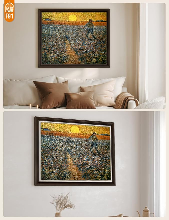 DECORARTS - The Sower, Vincent Van Gogh Art Reproduction. Acid Free Cotton Canvas Giclee Print w/Bronze Frame&Mat for Wall Decor.