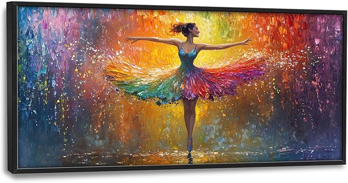 Olivine Large Wall Art, Ballerina Pictures Wall Decor, Colorful Ballet Canvas Prints, Dance Girl Painting, Framed Artwork for Bathroom Girl's Bedroom Living Room Office Home Decoration 60"x30"