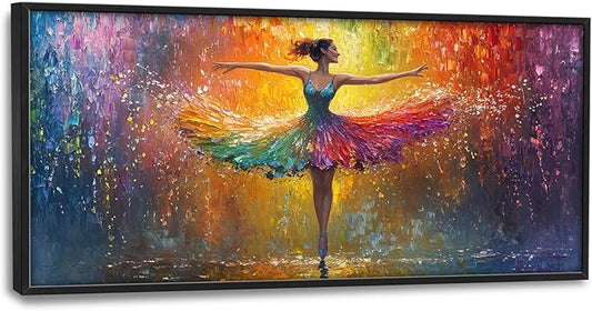 Olivine Large Wall Art, Ballerina Pictures Wall Decor, Colorful Ballet Canvas Prints, Dance Girl Painting, Framed Artwork for Bathroom Girl's Bedroom Living Room Office Home Decoration 60"x30"