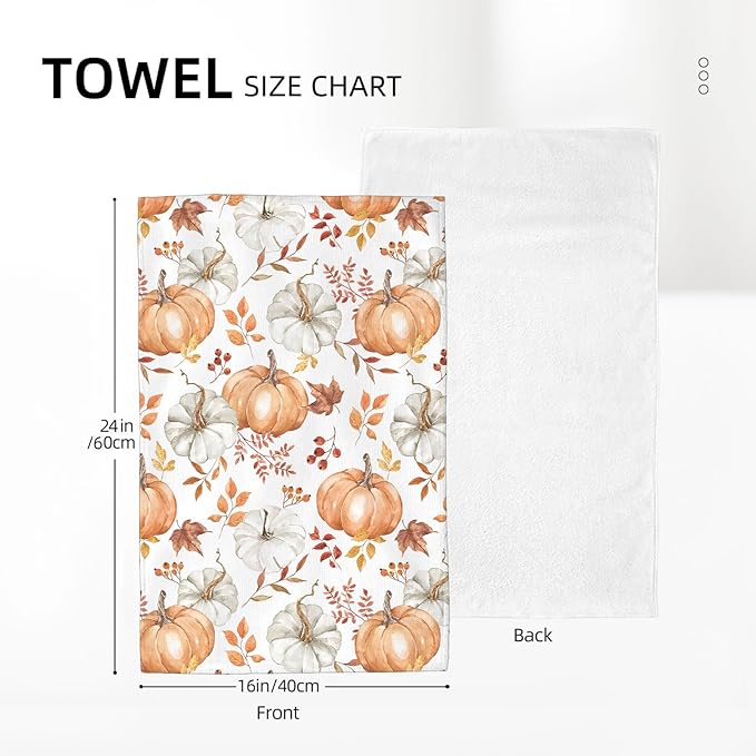 Fall Kitchen Towels 16x24 Inch Burnt Orange Pumpkin Leaves Decor Dish Towels Autumn Harvest Thanksgiving Seasonal Decoration Hand Towel Absorbent Dish Cloths for Home Kitchen Dining Set of 2