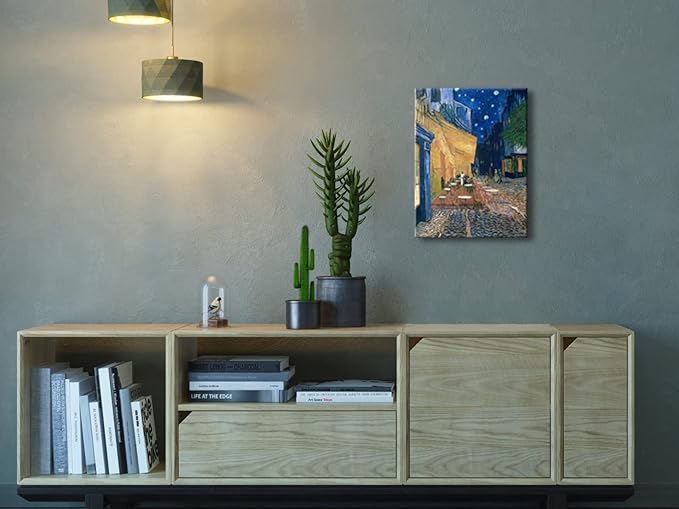 Wieco Art Cafe Terrace at Night Modern Stretched and Framed Giclee Canvas Prints Van Gogh Oil Paintings Reproduction Cityscape Picture on Canvas Wall Art Ready to Hang for Bedroom Home Decor