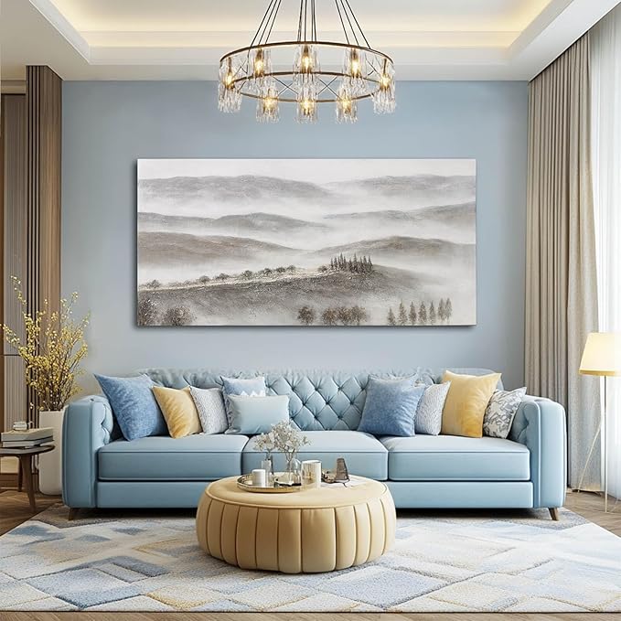 NBAODAN Nature Wall Art Mountain Canvas Art Forest Wall Hanging Artwork Grey Pictures Wall Decor 29x58 Inch Big Painting for Living Room Office Home