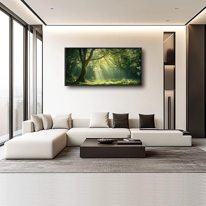 Framed Large Wall Art for Living Room, Green Forest Tree Canvas Wall Decor, Large Nature Pictures Framed Painting, Natural Landscape Artwork for Bedroom Office Home Decor 60L'' × 30W''