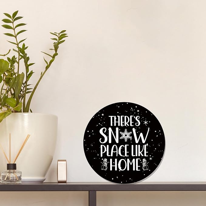 CGBHW Winter Wooden Sign, Snowy Holiday Hanging Sign Wall Decor for Room Home, Rustic Black Winter Snowflakes Christmas Door Decor 12 x 6 Inch