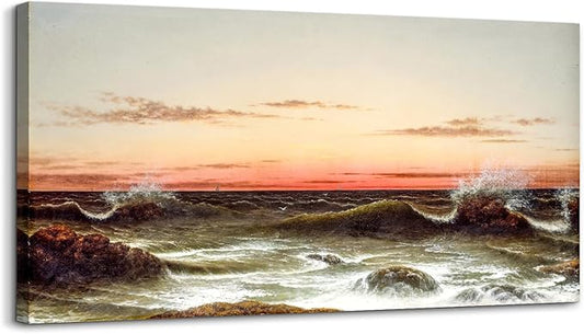 crmotu Vintage Large Wall Art, Ocean Sunset Canvas Art Prints, Coastal Landscape Nature Decor Artwork, Seascape Room Decorations Wall Pictures, Retro Paintings Wall Decor Living Room Bedroom 24"X48"