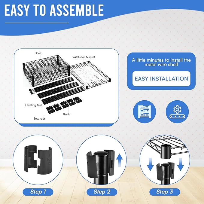 PayLessHere | 6-Tier Wire Shelf | 17"x12"x64" | Black | Adjustable Racks | Heavy-Duty Storage Shelves, Holds Upto 600 lbs | Rust-Resistant, No-Tool Assembly | for Home, Garage Shelving