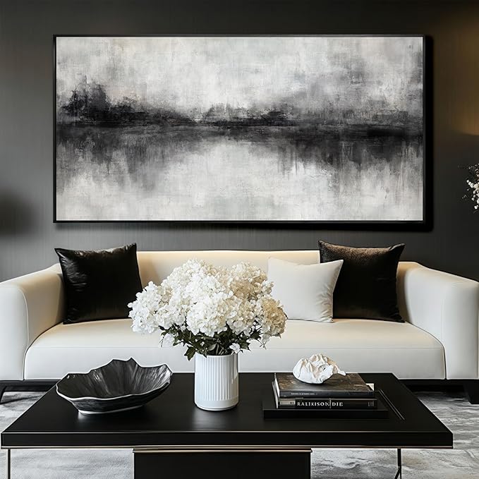Black Art Wall Decor for Office Framed Abstract Canvas Prints 24"x48" Wall Art Dining Room Modern Bedroom Pictures Wall Decor
