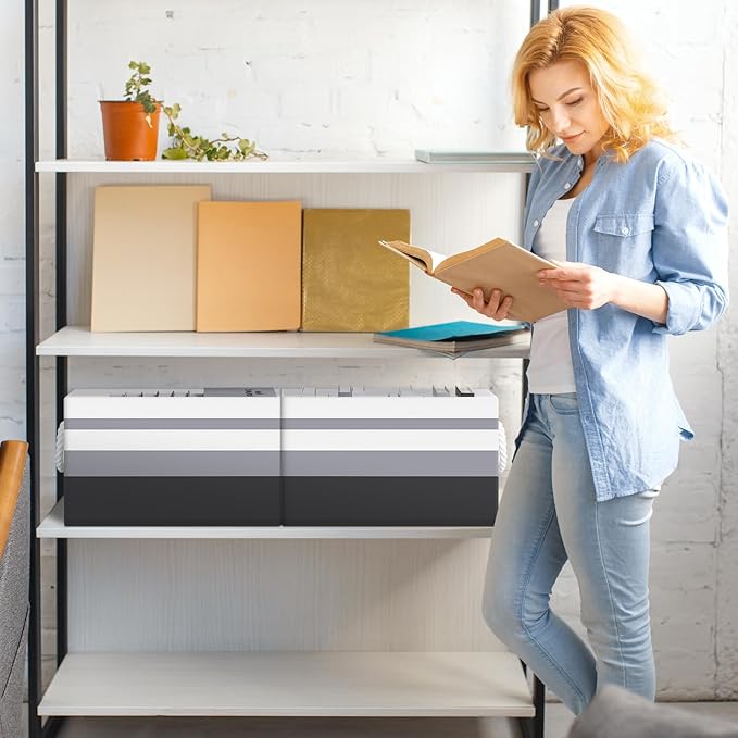 Fab totes Storage Bins [6-Pack], Foldable Storage Baskets for Organizing Toys, Books, Shelves, Closet, Large Storage Box with Rope Handles, Sturdy Organizer Bins,Gradient Grey