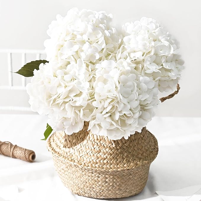 Artflower 4Pcs Real Touch Hydrangea Artificial Flowers, 22.5'' White Full Latex Faux Hydrangea Flowers for Home Floral Arrangements Wedding Bouquets Kitchen Table Centerpiece Decorations