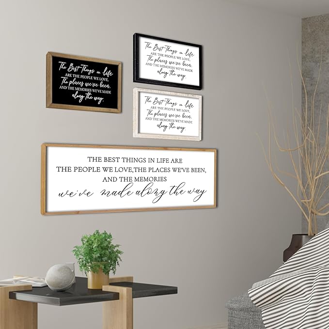 The Best Things in Life Wall Decor Sign 32 x 12 Inch Memories Inspirational Quotes Wood Framed Family Entryway Living Room Home Wall Art for Farmhouse Bedroom Room (Wood)
