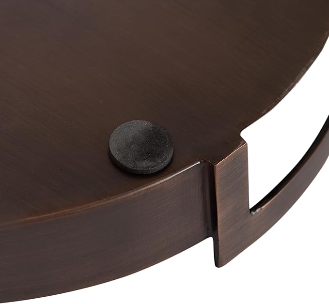 Kate and Laurel Myo Transitional Metal Round Tray; 15 Inch Diameter; Bronze; Modern Glam Circular Decorative Serving Tray with Handles for Use as Living Room Ottoman Table or Entryway Tray Decor
