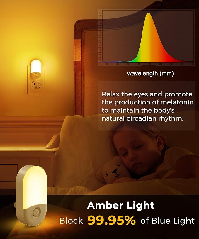 Amber Night Light, LOHAS Night Lights Plug into Wall[4 Pack], 0.6W 2000K LED Nightlight, Dusk to Dawn Sensor, 30/60LM Adjustable Brightness, Automatic Low Blue Night Light for Kid, Bathroom, Hallway
