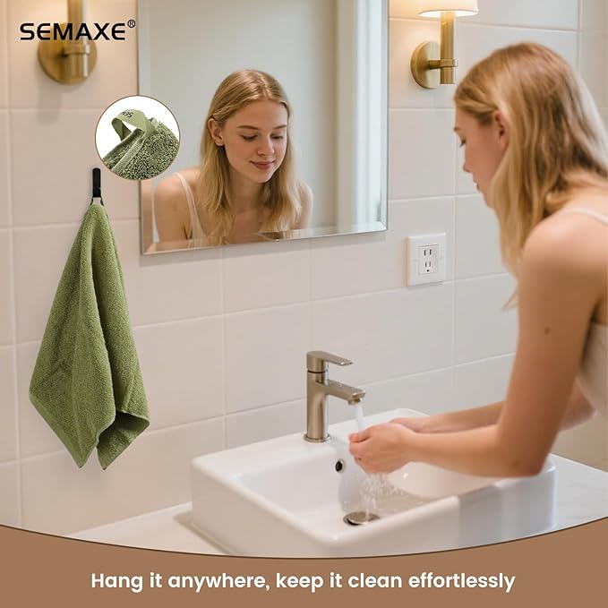 SEMAXE Sage Green Hand Towels for Bathroom, 100% Cotton Towels with Hanging Loops, Soft and Highly Absorbent, 4 Pack Hand Towel Set for Gym, Shower, Hotel, Spa and Kitchen