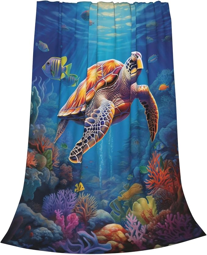 Sea Turtle Blanket Turtles Shell Ocean Flannel Throw Blankets for Home Decor Couch Bed Sofa Soft Fuzzy Lightweight Gifts 60x50 Inches