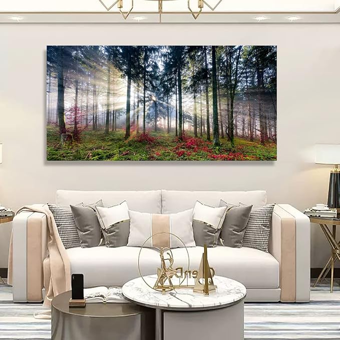 Nature Landscape Sunrise Tree Canvas Wall Art - 24x48 inches Wall Decoration for Living Room Forest Picture Artwork Painting Prints of Trees for Bedroom and Home Décor