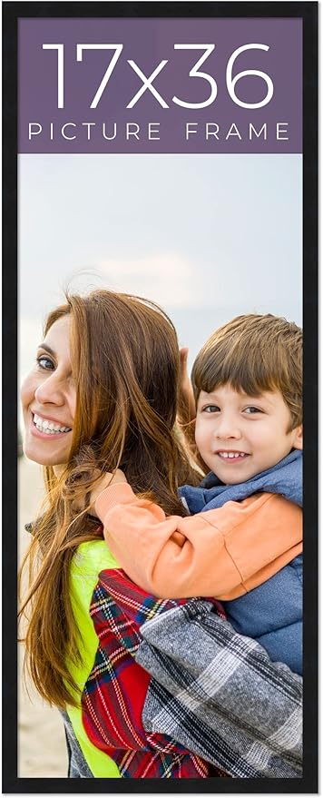 17x36 Frame Black Real Wood Picture Frame Width 0.75 Inches | Interior Frame Depth 0.5 Inches | Noir Classique Mid Century Photo Frame Complete with UV Acrylic, Foam Board Backing & Hanging Hardware