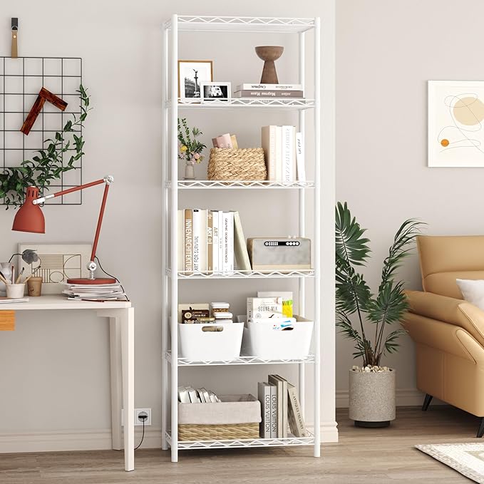 HOMEFORT 6-Tier Wire Shelving, 6 Shelves Unit Metal Storage Rack, Durable Organizer, Perfect for Pantry Closet Kitchen Laundry Organization (White)
