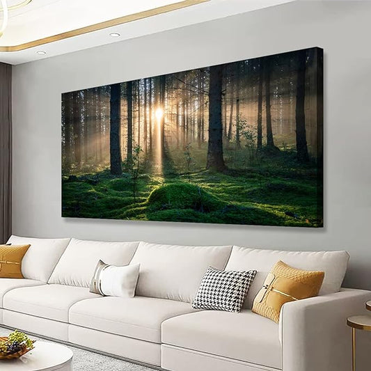 Sunrise Landscape Canvas Wall Art - 28x57 Inches - Tree and Forest Picture Artwork for Living Room and Bedroom Wall Decoration - Nature Painting Prints for a Serene Atmosphere