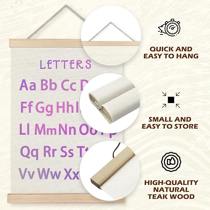 Supwhd Classroom Wall Decor, Numbers and Alphabet Educational Wall Art Poster, Alphabet ABC Numbers from 1 to 20 Poster Wall Decor for Toddler Kids Room Playroom Classroom, 12x16 Set of 2（Purple）