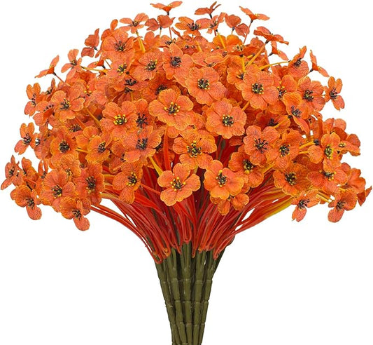 21 Bundles Outdoor Artificial Flowers UV Resistant Fake Silk Flowers No Fade Faux Plastic Plants Garden Porch Window Box Decoration (Deep Autumn Orange)