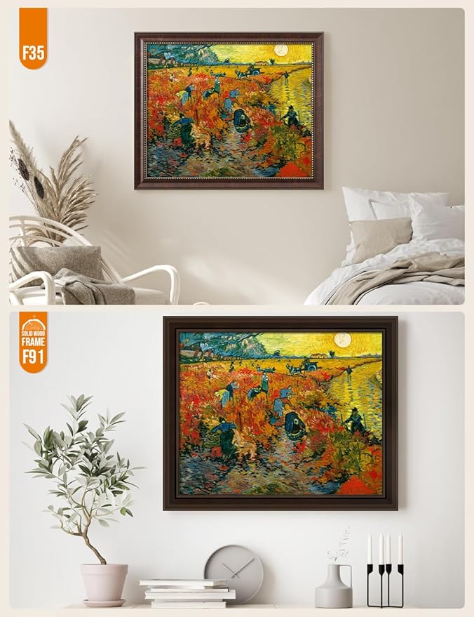 DECORARTS - The Red Vineyards - Vincent Van Gogh Giclee Prints w/Antique Brown Frame for Wall Decor. Picture Size: 20x16, Total Size w/Frame: 23x19