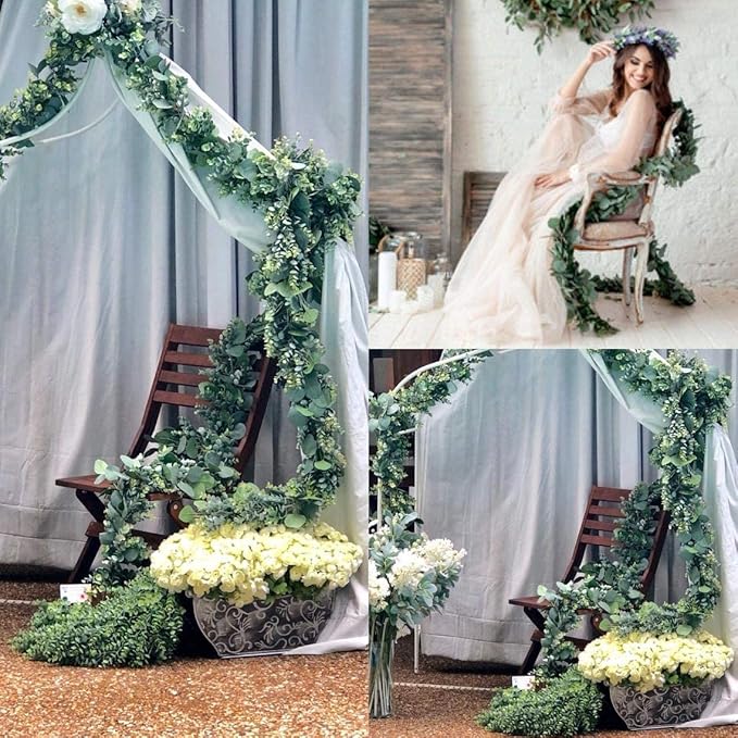 FLORLAB 6.2 Ft Long Faux Eucalyptus Greenery - Wedding Arch Summer Decor - Lambs Ear & Magnolia Garland