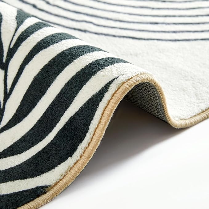 RoomTalks Mid Century Boho Washable 4x6 Rug, Black Vintage Cute Aesthetic Area Rugs Carpet for Kitchen Entryway Bedroom Living Room Office, Abstract Contemporary Botanical Leaves Thin Indoor Rug