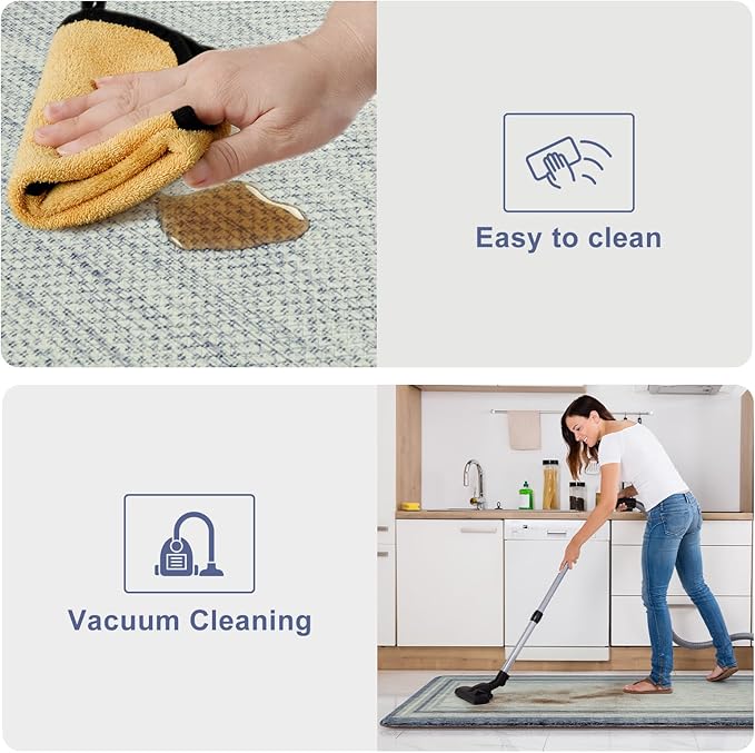 KIMODE Anti Fatigue Kitchen Mats 20"x71", Farmhouse Kitchen Rug Non Slip, Memory Foam Kitchen Floor Mats, Comfort Waterproof Kitchen Mat for Front of Sink Laundry Desk Bedroom Blue and Grey