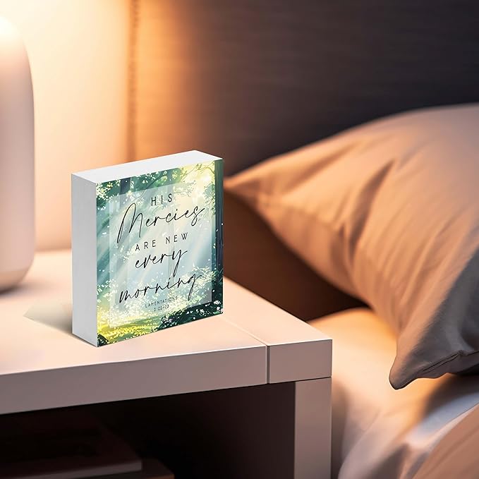 Christian Gifts, ‘His Mercies Are New Every Morning’ Wooden Box Sign Decor, Thanksgiving, Christmas Gifts, Christian Decorations, Christian Home Décor Gifts for Family, Friends, etc.(061)