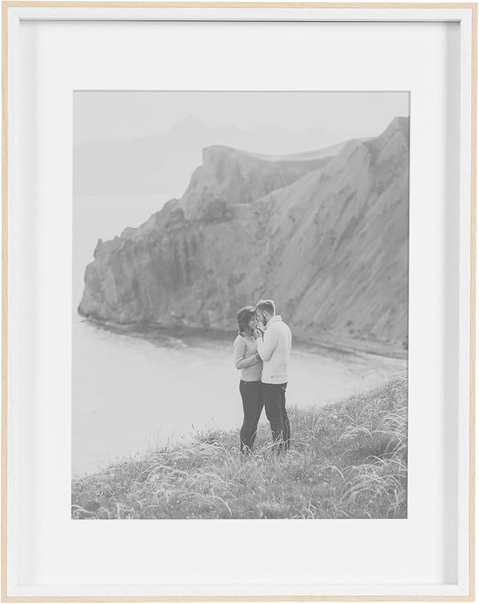 Kate and Laurel Gibson Modern Wall Picture Frame Set of 3; 14x18 matted to 11x14; White and Natural; Modern Three-Piece Frame Set for Gallery Wall Frame Set in Living Room Wall Decor