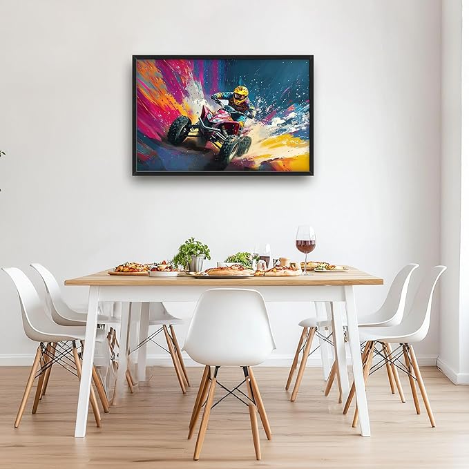 Flintis Large Kart Racing Framed Wall Art Racing Car Pictures Wall Decor Abstract Colorful Race Car Canvas Painting Print Artworks Decor Framed for Living Room Bathroom Master Bedroom 36L X 24W